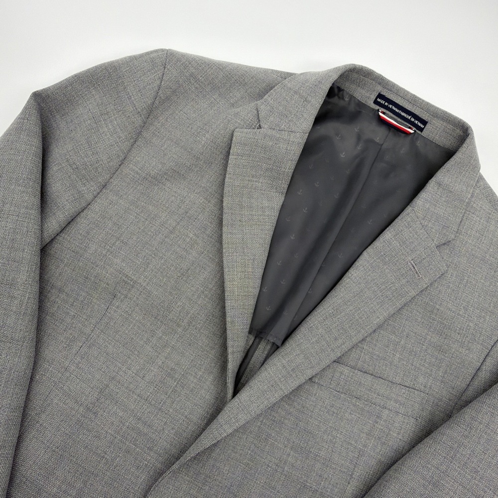 Tommy Hilfiger Sport Coat 42L Blue Gray Micro Check Wool Stretch Modern Blazer
